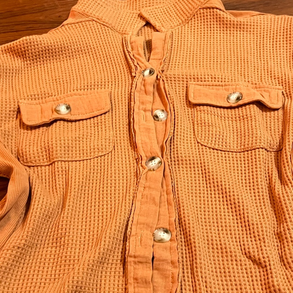 Orange Button-Up Waffle Knit Sweater